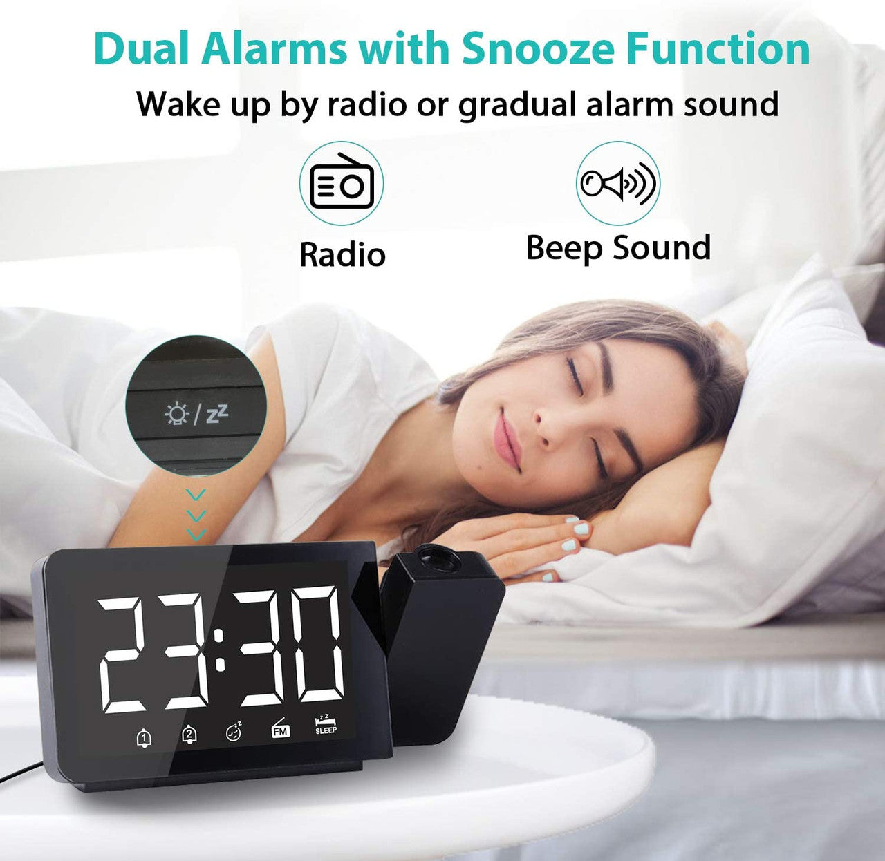 5" Projection Alarm Clock with FM Radio