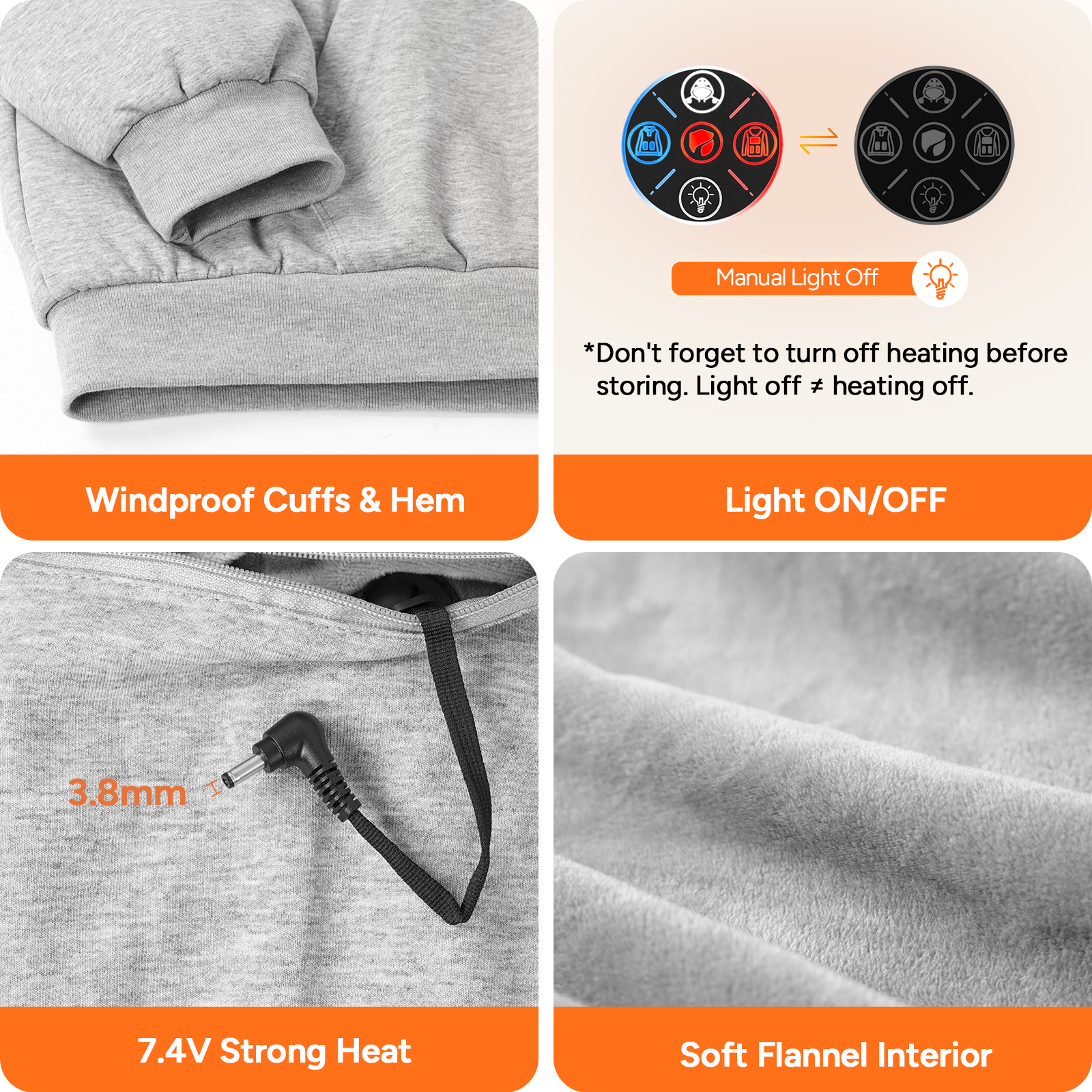 Unisex Heated Hoodie with 16000mAh Power Bank - Gray