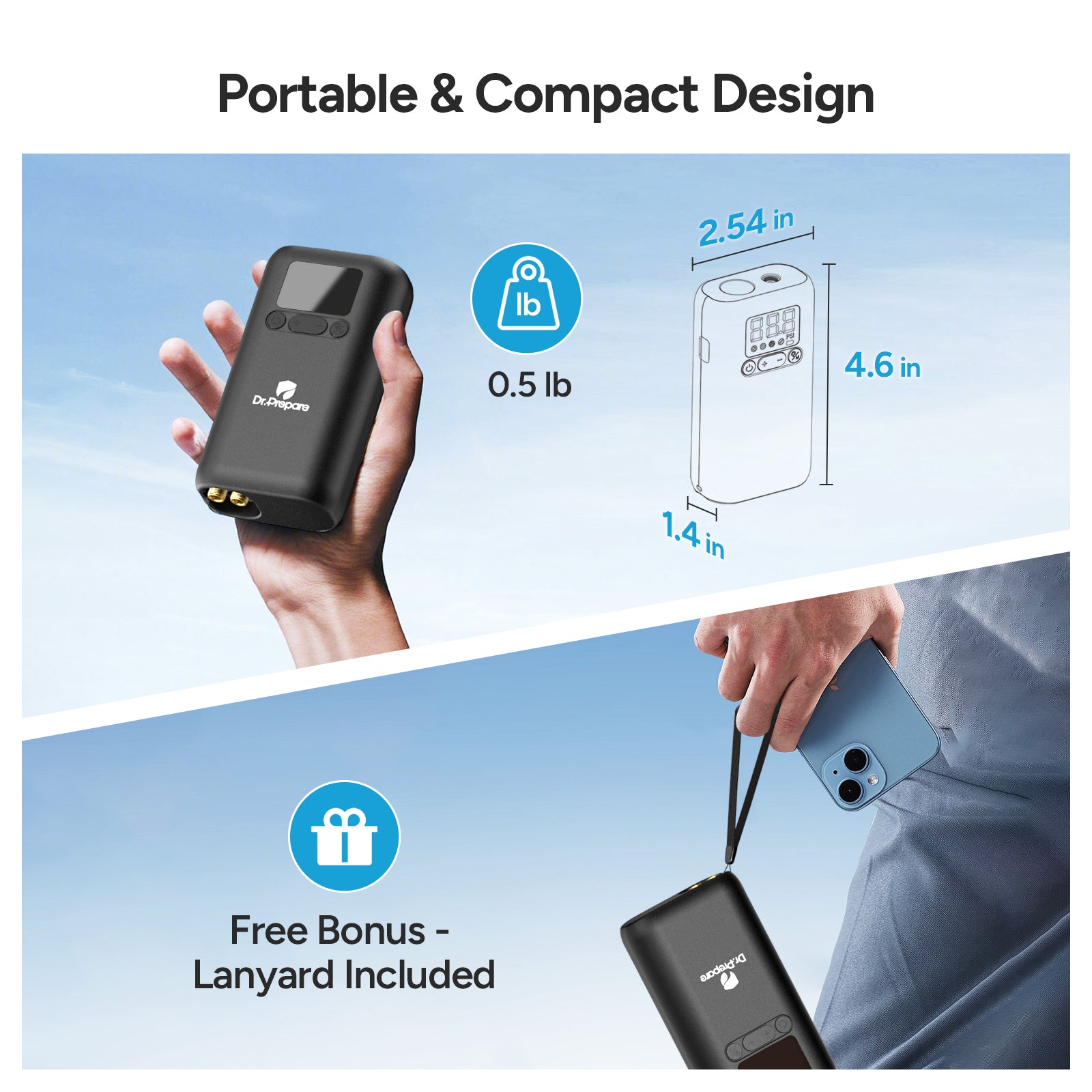 Dr.Prepare 2,000mAh Portable Air Pump