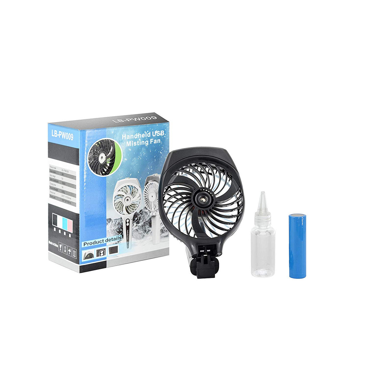 Dr. Prepare Portable Handheld Mist Spray Cooling Fan, USB or 2200mAh rechargeable Li-ion Battery Operated Desk Fan Outdoor Indoor Office Home- Black