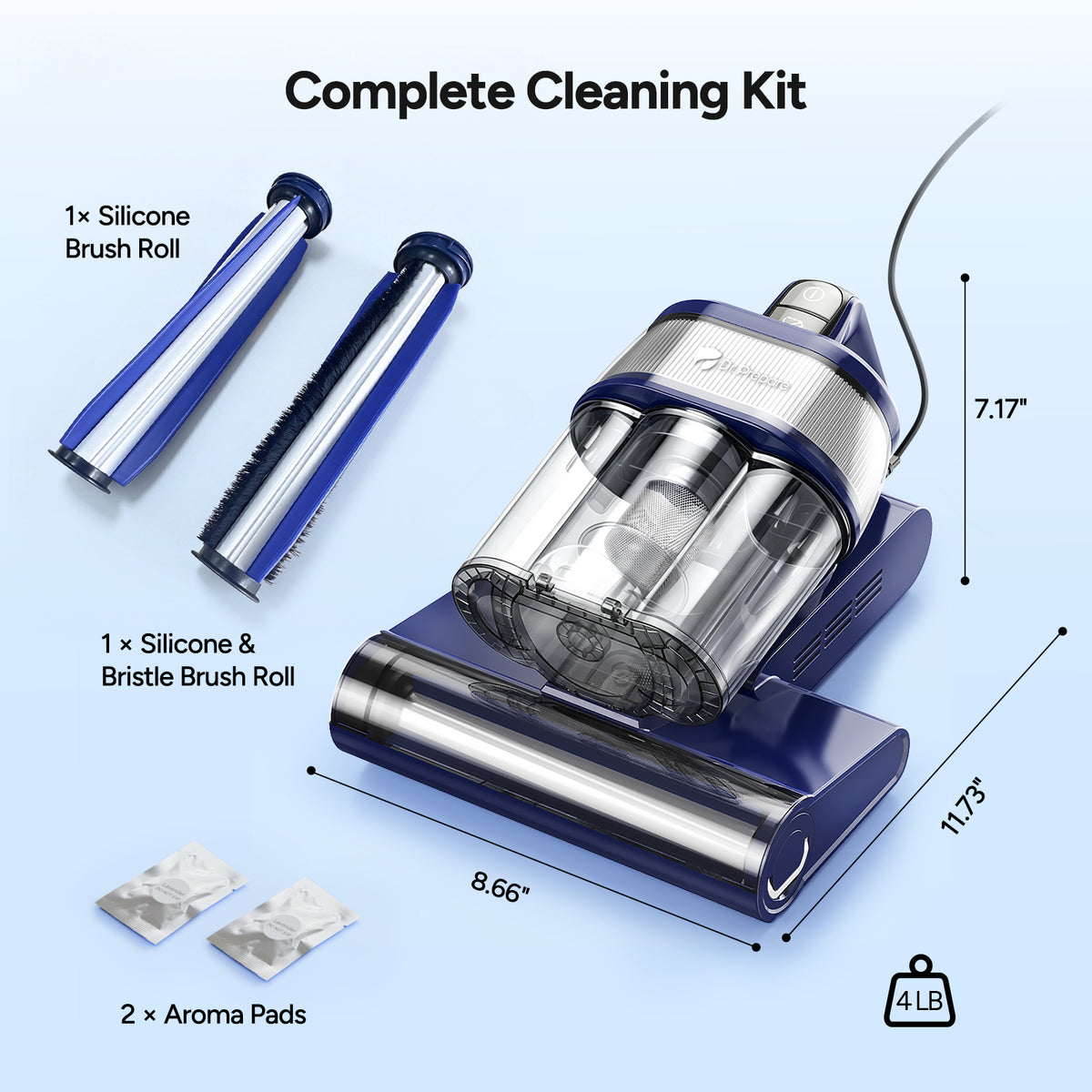 Dr.Prepare Mattress Vacuum Cleaner, 18kPa Powerful Suction, 42000RPM, Smart Dust Detection, 2 Cleaning Modes, 650W Motor, 40,000Hz Vibration, 0.8L Dust Cup, UV-C Light for Mattresses, Beds, Cribs & Sofas