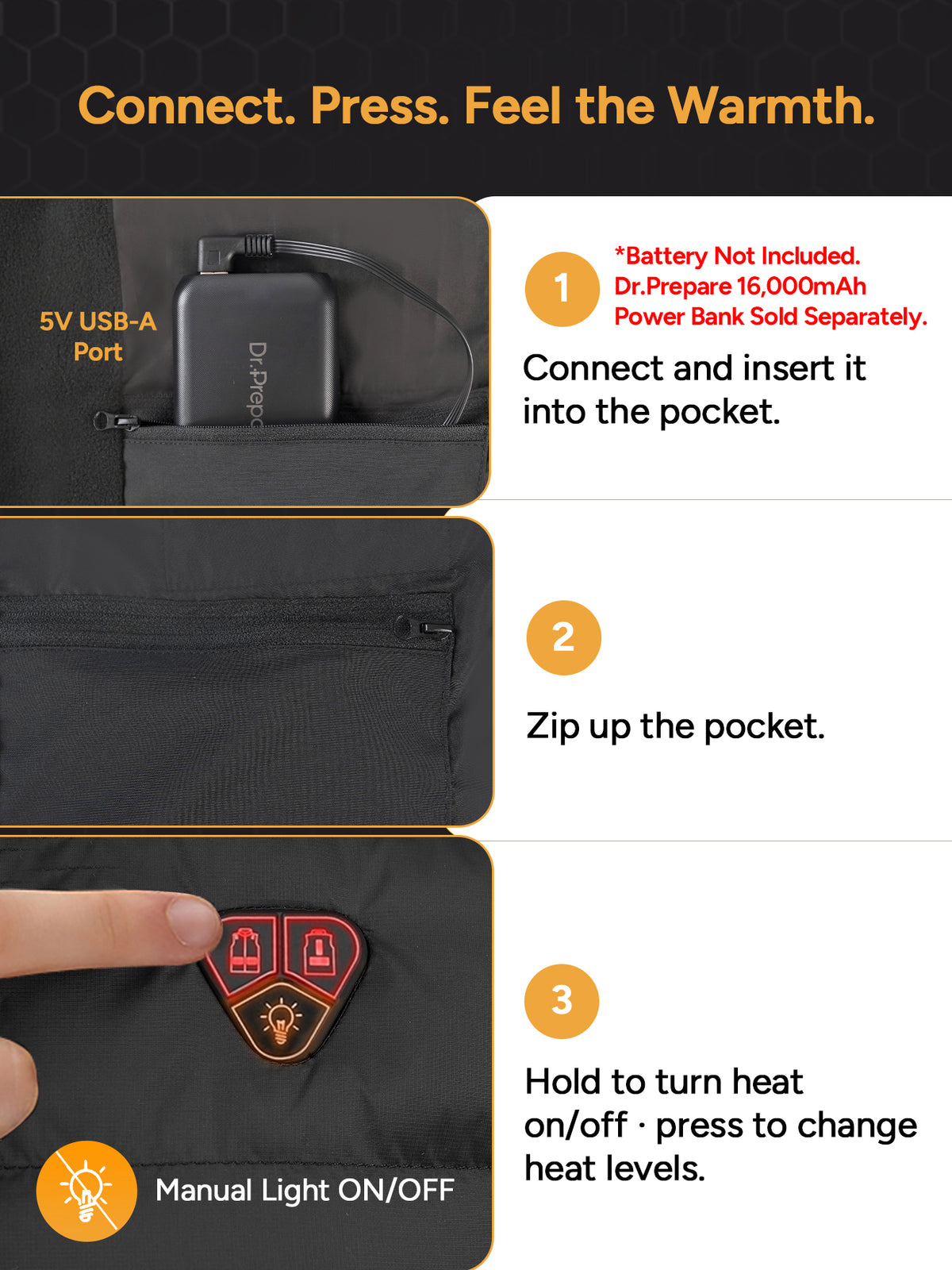 DR.PREPARE Men's Heated Vest, 8-Zone Lightweight Fleece Vest S-2XL