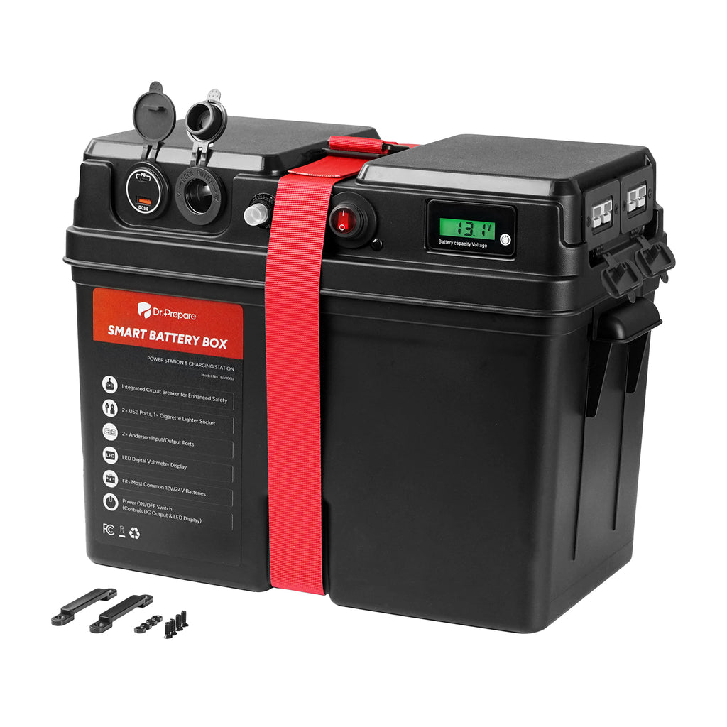 Back Order 12/9) Smart Battery Box with USB, 12V/24V Cigarette Lighte