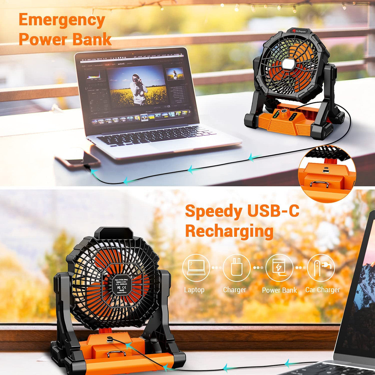 X25 Portable Camping Fan with LED Light