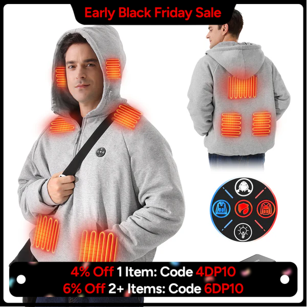 Unisex Heated Hoodie with 16000mAh Power Bank - Gray