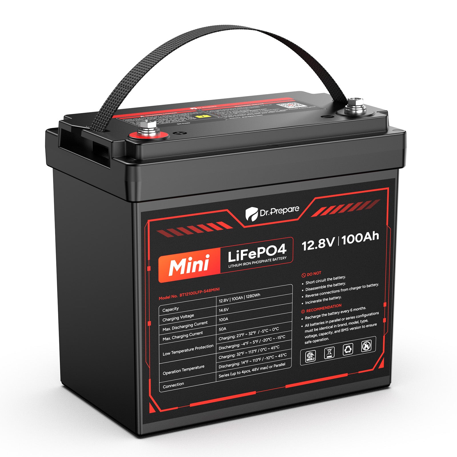 12V 100Ah Mini Group 24 LiFePO4 Lithium Battery – 10-Year Warranty