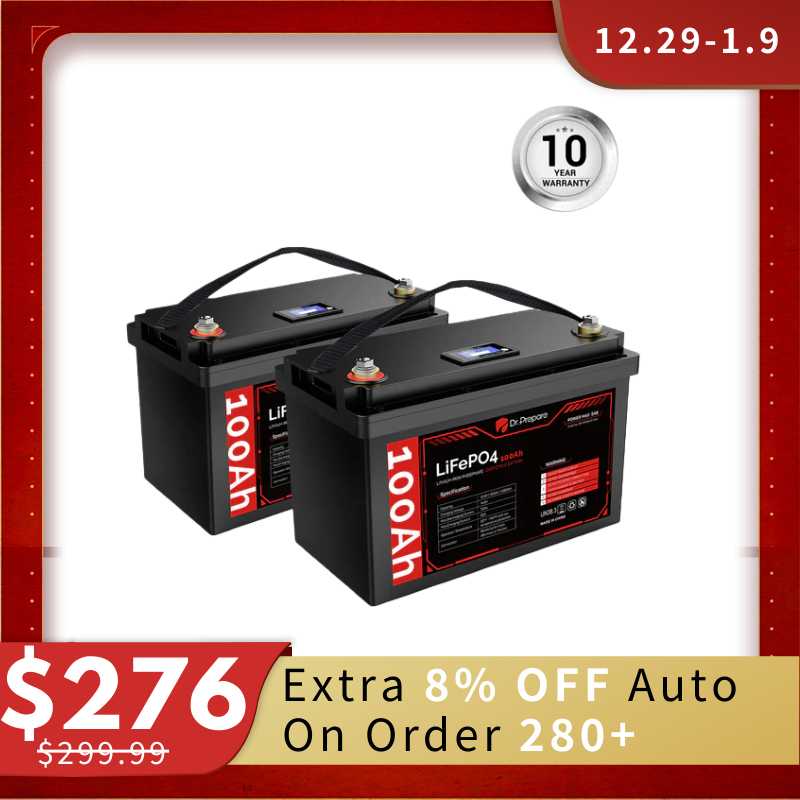 Multiple Packs 12V 100Ah LiFePO4 Lithium Battery with LED Screen - Connect In Series [10-Year Warranty]