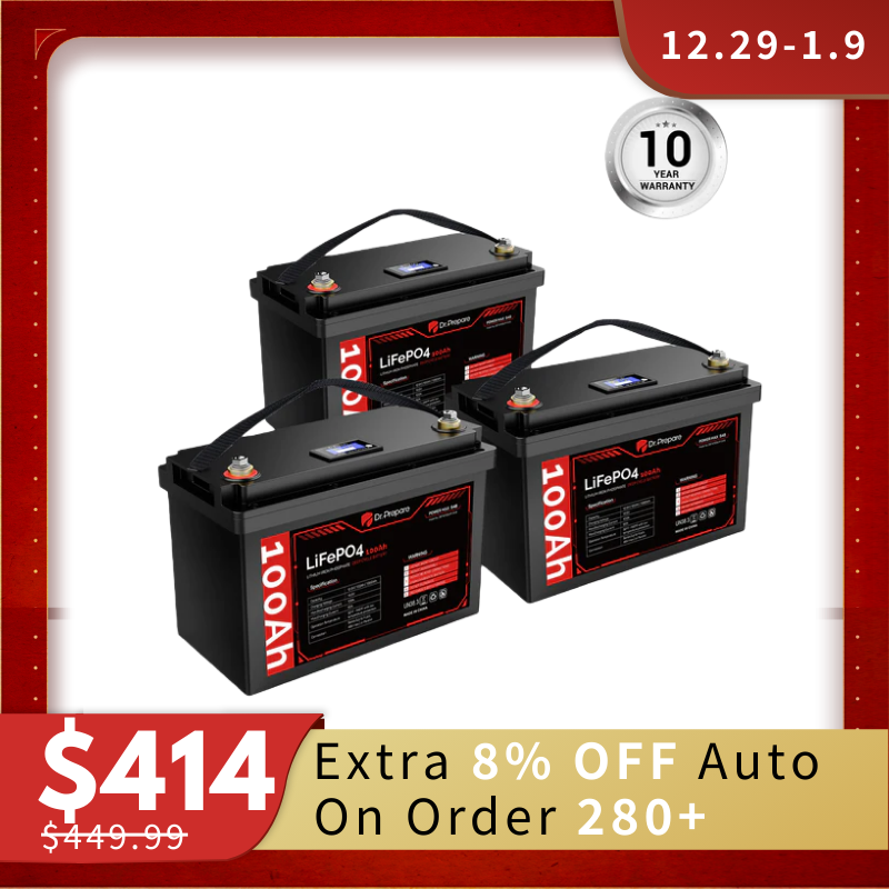 Multiple Packs 12V 100Ah LiFePO4 Lithium Battery with LED Screen - Connect In Series [10-Year Warranty]