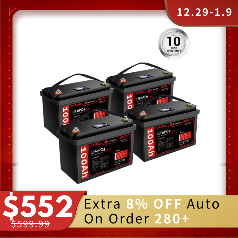 Multiple Packs 12V 100Ah LiFePO4 Lithium Battery with LED Screen - Connect In Series [10-Year Warranty]