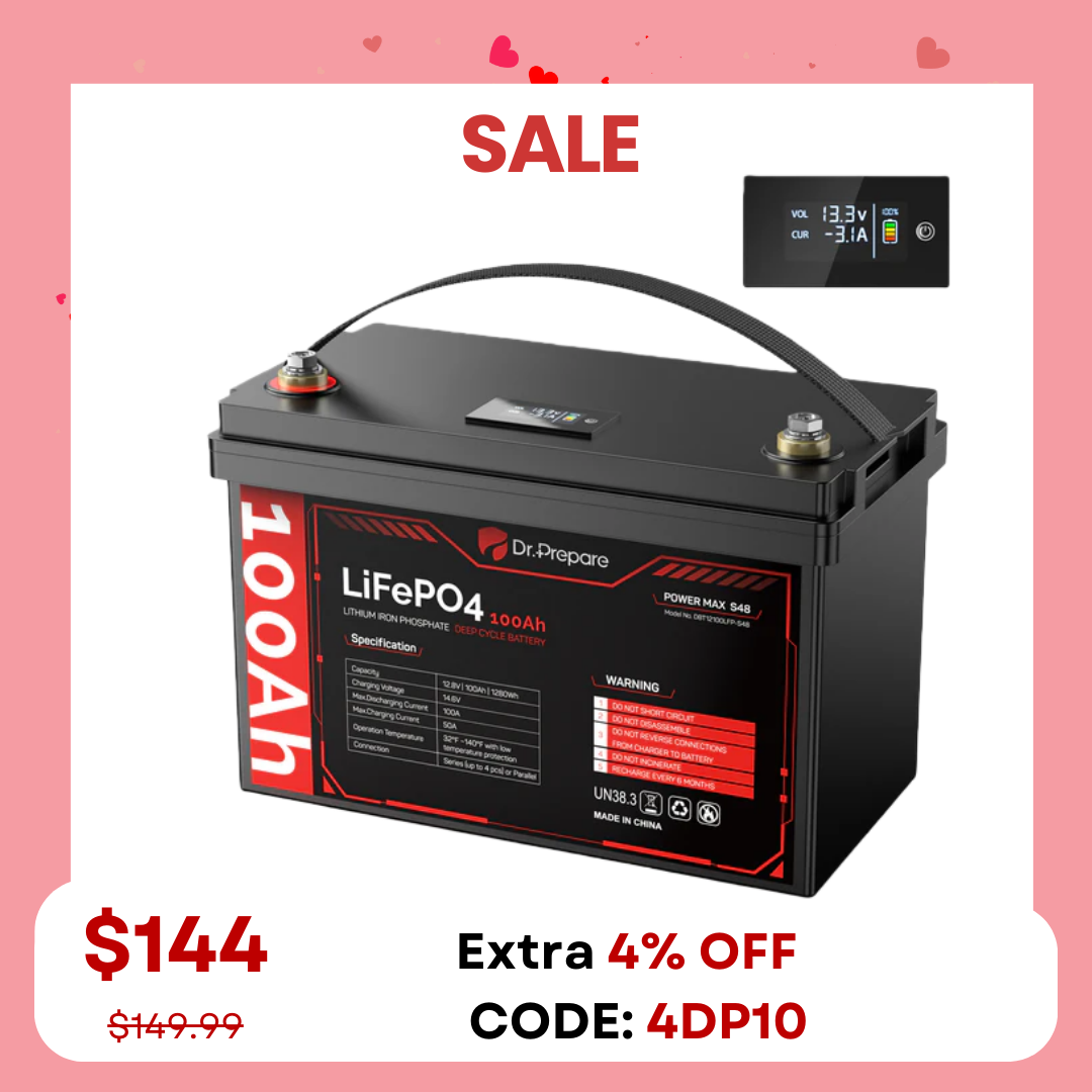 12V 100Ah LiFePO4 Lithium Battery with LED Screen - Connect In Series [10-Year Warranty]