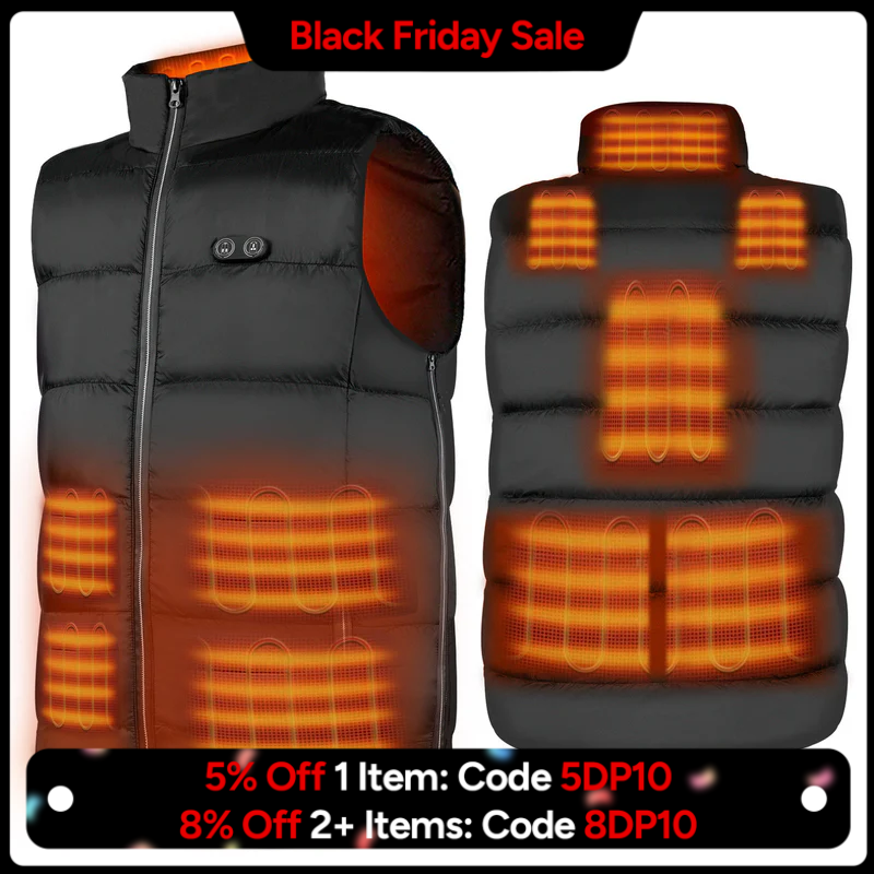 USB Electric Unisex Heated Vest with 10 Heating Zones