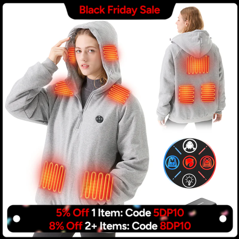 Unisex Heated Hoodie with 16000mAh Power Bank - Gray