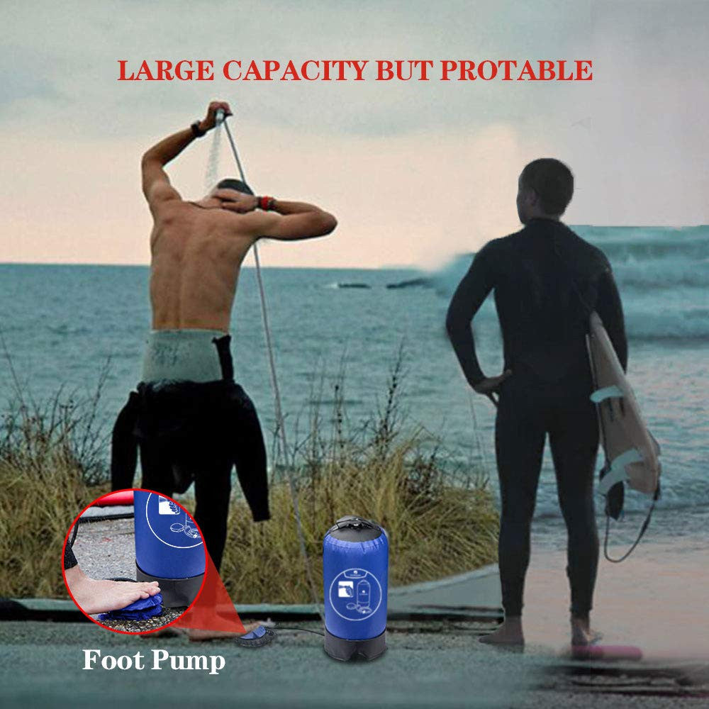 Dr. Prepare Camp Shower, 25L Portable Outdoor Camping Shower Bag with Pressure Foot Pump & Shower Nozzle for Beach Swim Travel Hiking Backpacking